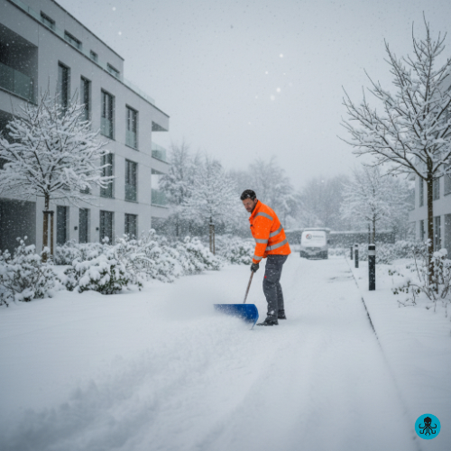 Winterdienst und Schneeräumung auf Gehwegen – zuverlässig durch OBJEKTRA.