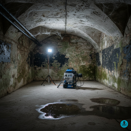 Analyse von Feuchtigkeitsschäden und Vorbereitung der Mauertrockenlegung.